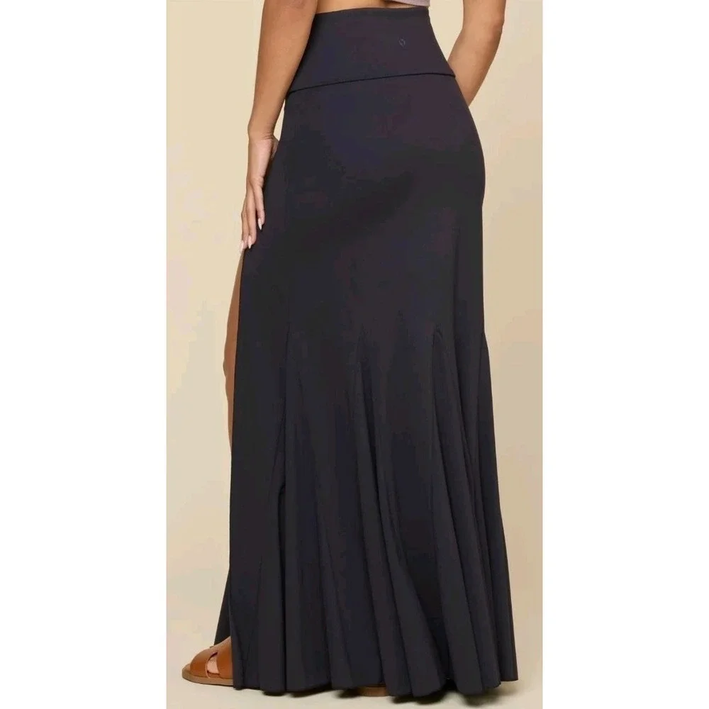 Popflex‎ Mermaid Maxi Skirt Size XL Petite Fold Over Waistband Black Stretch